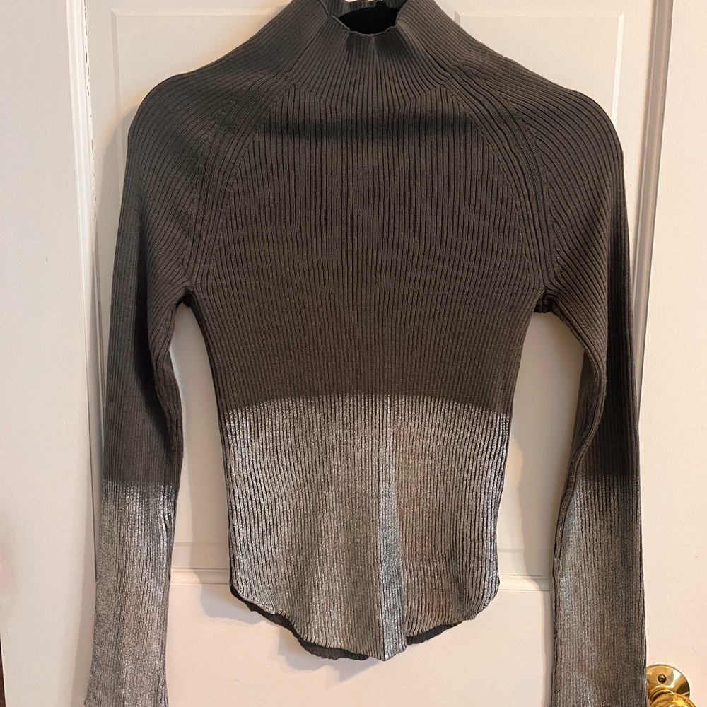 Moussy Charcoal and Silver Ribbed Knit Sweater Size S